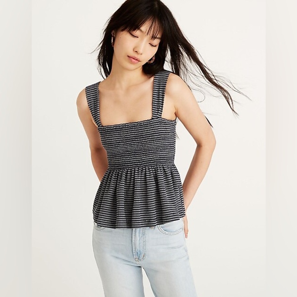 Madewell Texture & Thread Smocked Peplum Tank Top in Stripe